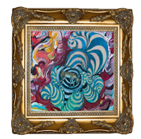 an abstract painting in a gold frame
