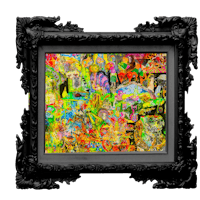 a black frame with a colorful painting on it