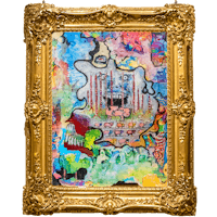 a colorful painting in a gold frame